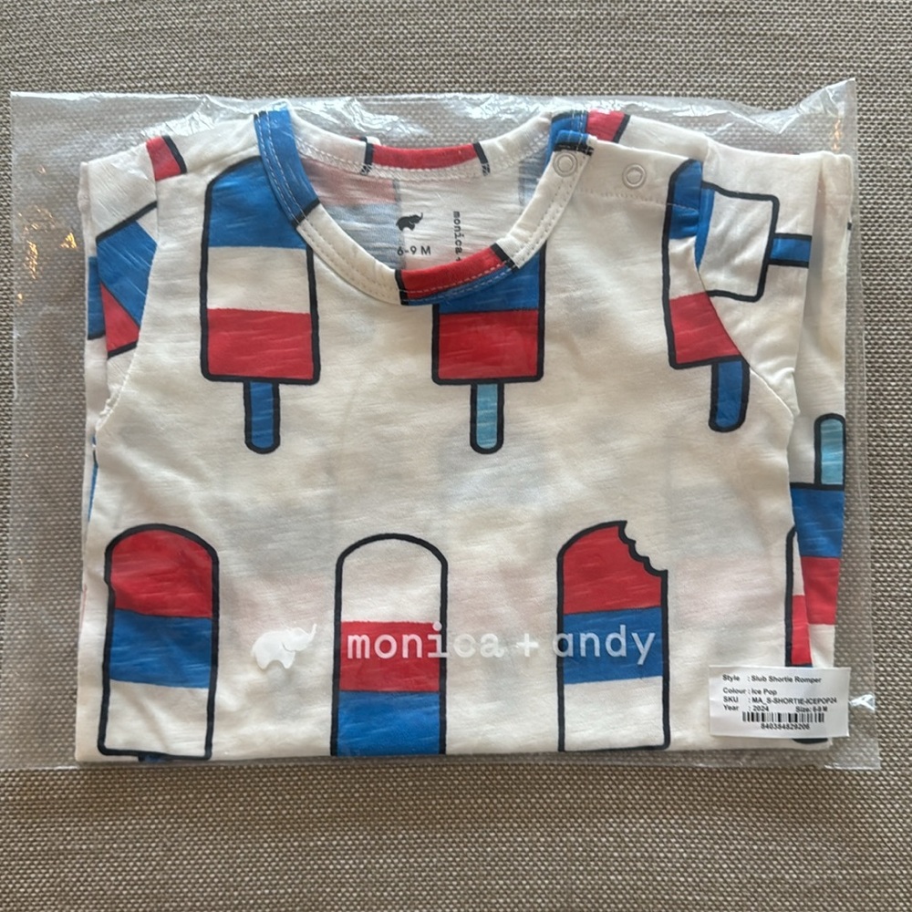 Monica + Andy Shorty Romper Patriotic Pops / 6-9m - Picture 2 of 3